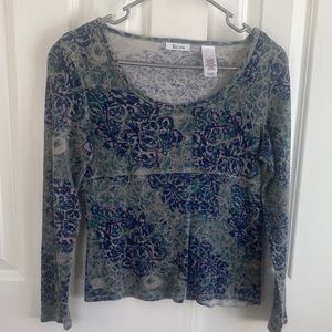 Liz & Co. Gray and Blue Patterned Long Sleeve Top